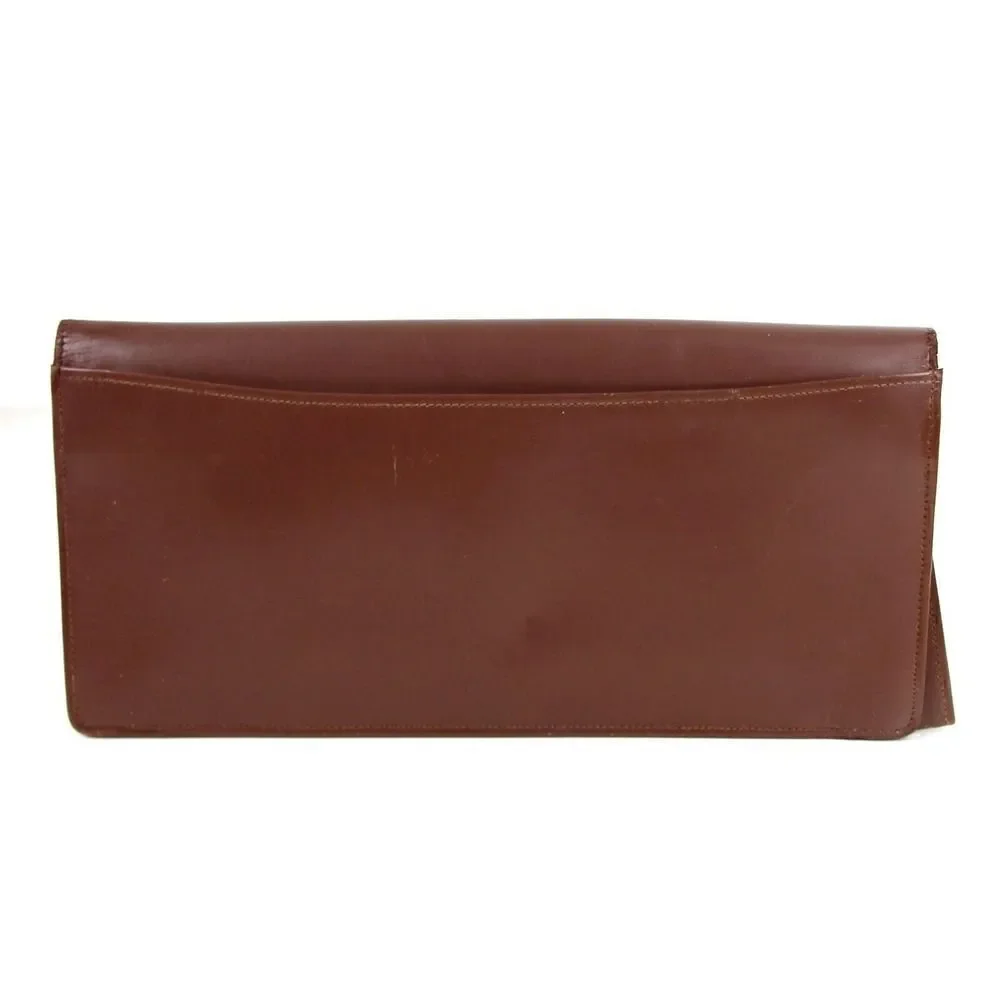 Vintage BROWN GENUINE LEATHER FLAP LONG CLUTCH WALLET ORGANIZER WRISTLET PURSE